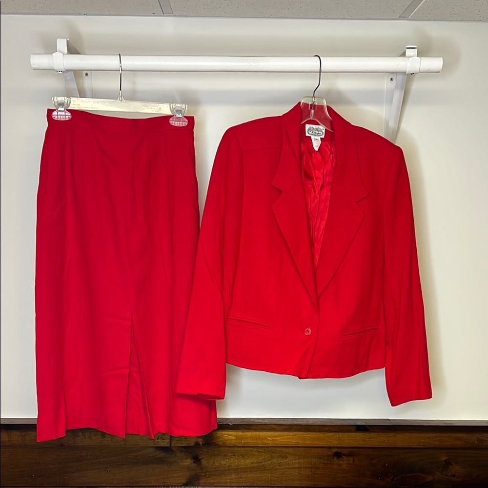 Vintage Villager Wool Red Blazer and‎ Skirt Set- XS/S